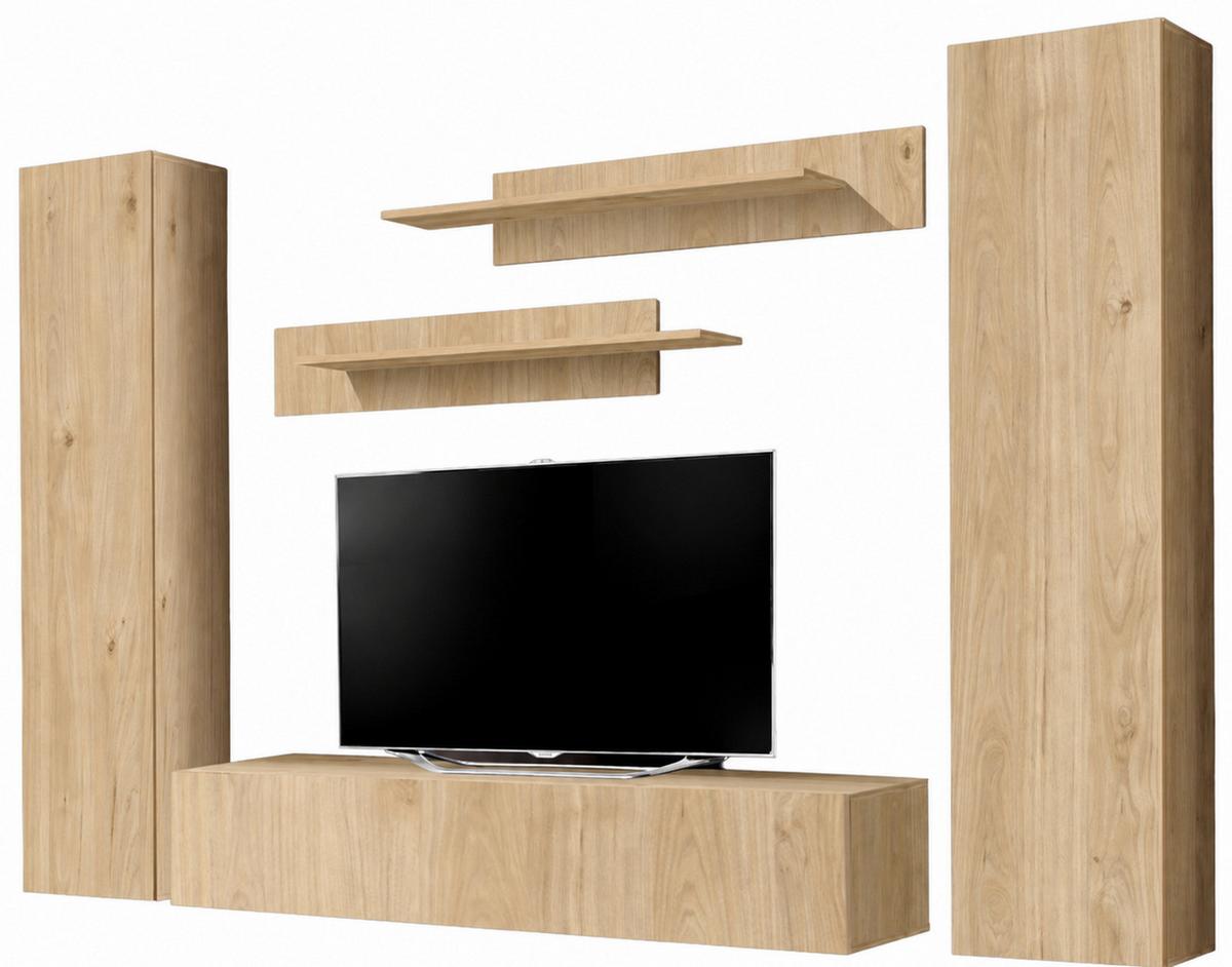 WOHNWAND Eiche Jackson 5-teilig 260 cm, Schrankwand hängend mit Push-to-Open - Eichefarben, Holzwerkstoff (260/170/40cm) - Inn.Furn