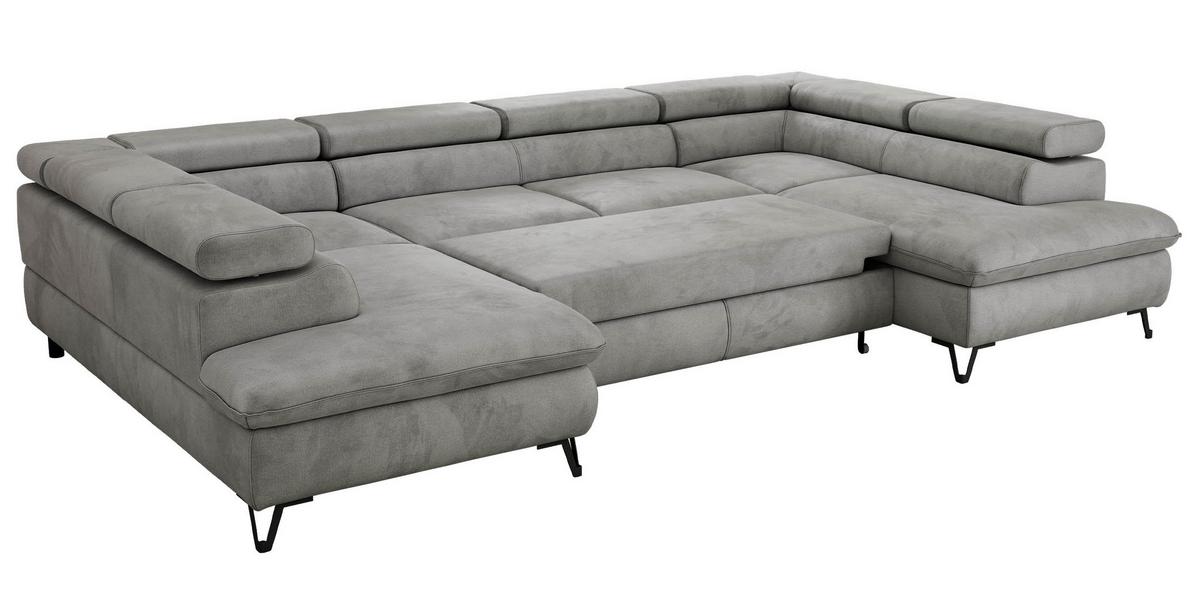 WOHNLANDSCHAFT PABLO U Velvet Hellgrau mit Topper T25 - Hellgrau/Schwarz, Textil/Metall (346/76/208cm) - MKS