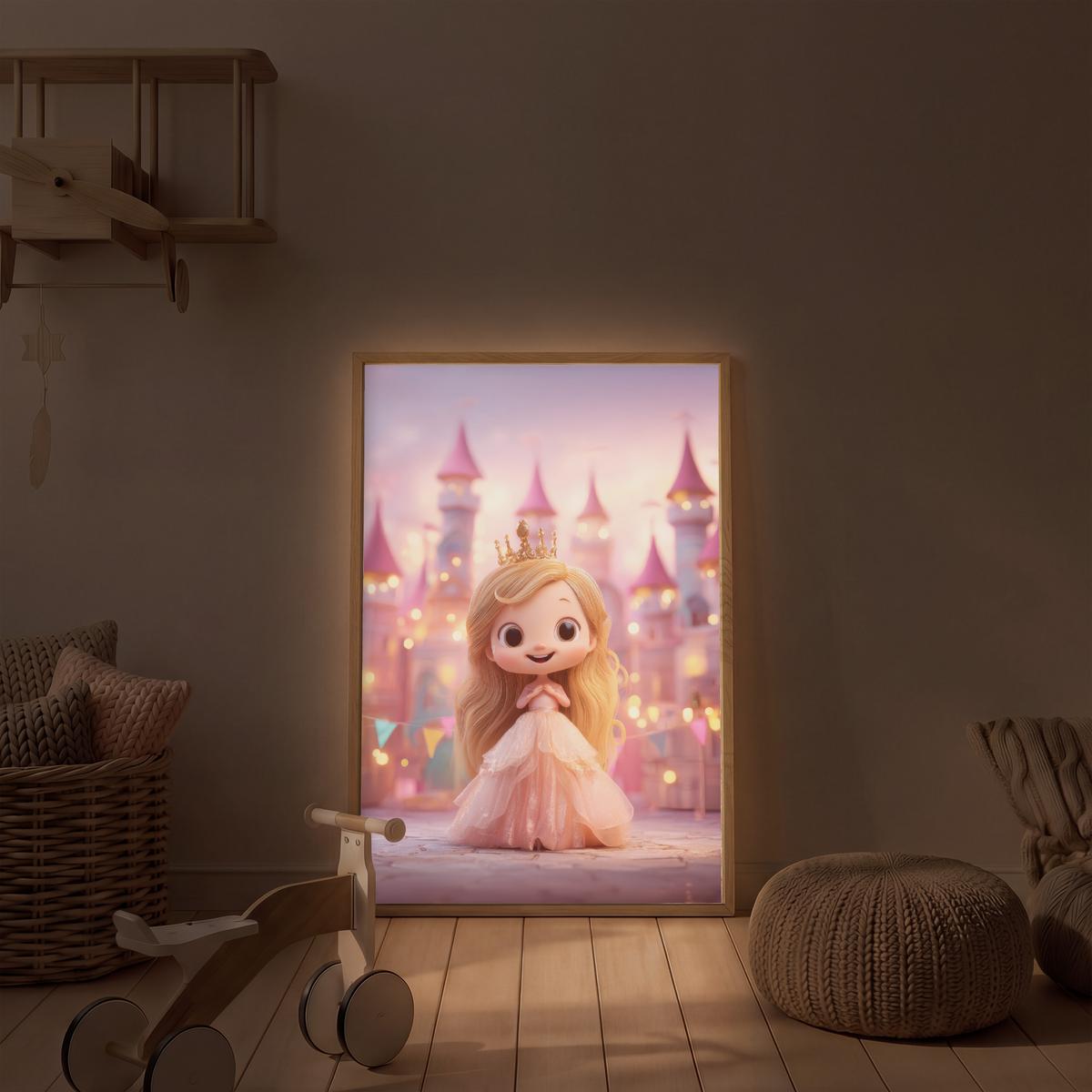 WANDLEUCHTE MIT AKKU Prinzessin - Rosa - Schloss 70x100 cm - Rosa, Holzwerkstoff (70/100/8cm) - OnlyWow