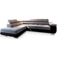 ECKSOFA SELVA Hellgrau+Schwarz Velours-Stoff mit Schlaffunktion - Hellgrau/Schwarz, Holz (277/202cm) - MASSENO