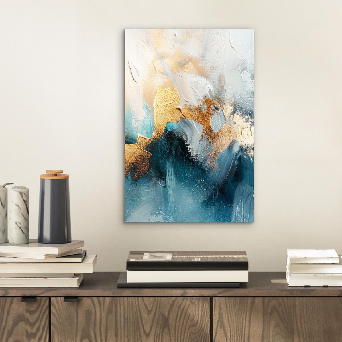 METALLBILD Abstrakt - Kunst - Gold - Blau 20x30 cm - Petrol, Metall (20/30cm) - MuchoWow