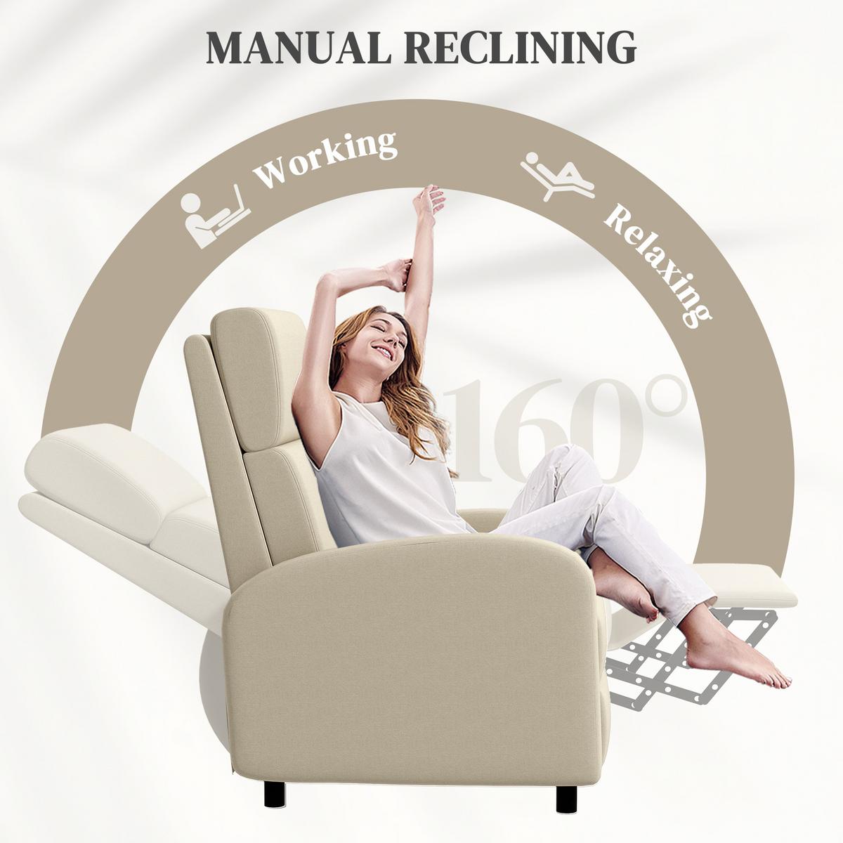 RELAXSESSEL gepolstert Fernsehsessel mit Liegefunktion bis 120 kg Belastbar - Creme/Schwarz, Kunststoff/Textil (64/102/86cm) - HOMCOM