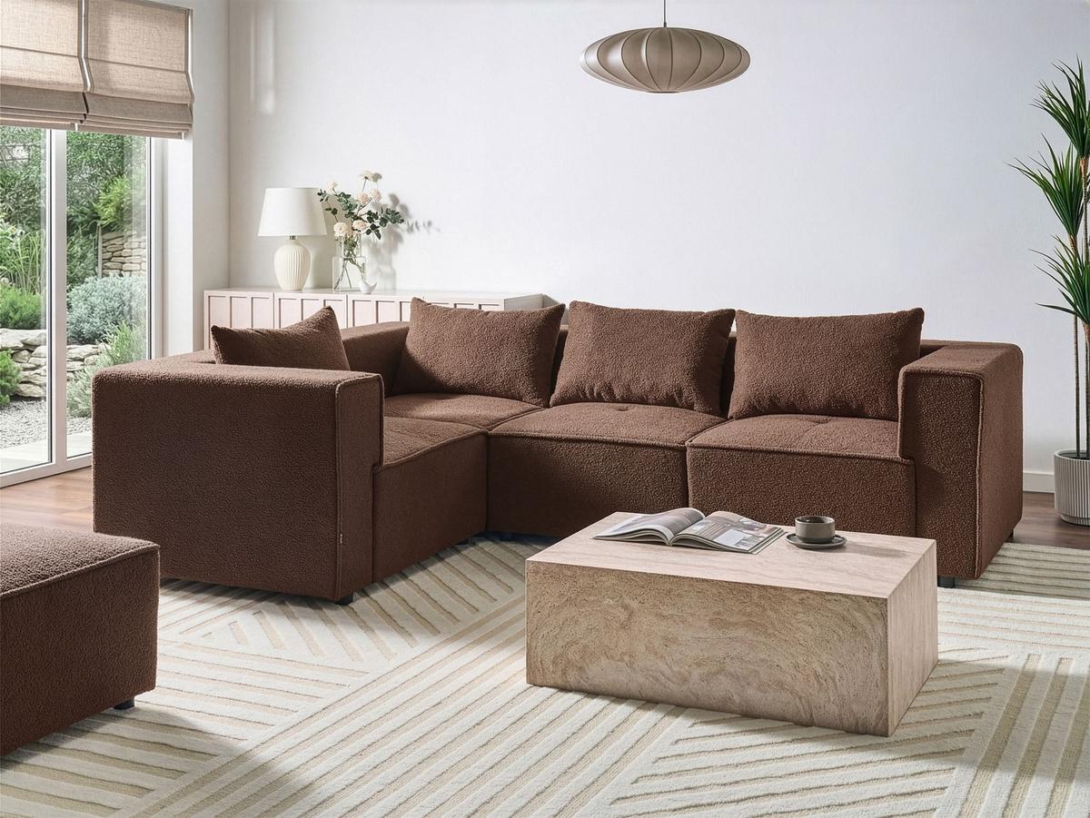 ECKSOFA Modul 4-Sitzer rechtsseitig Braun Bouclé Axebo - Braun, Textil (258/188cm) - Beliani