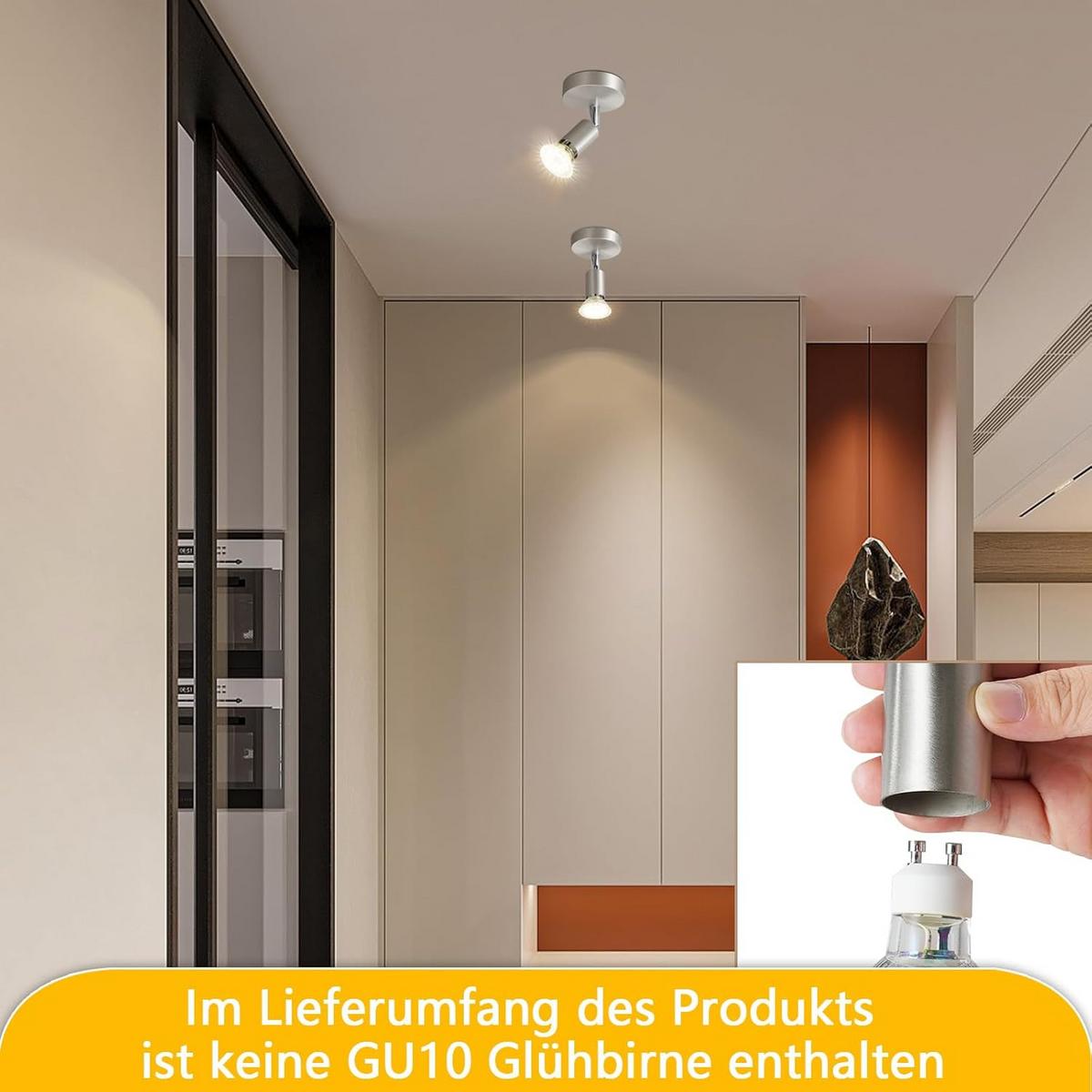 DECKENSTRAHLER Leorix 8/10.5/7.7 cm - Alufarben, Metall (7.7/8/10.5cm) - ZMH