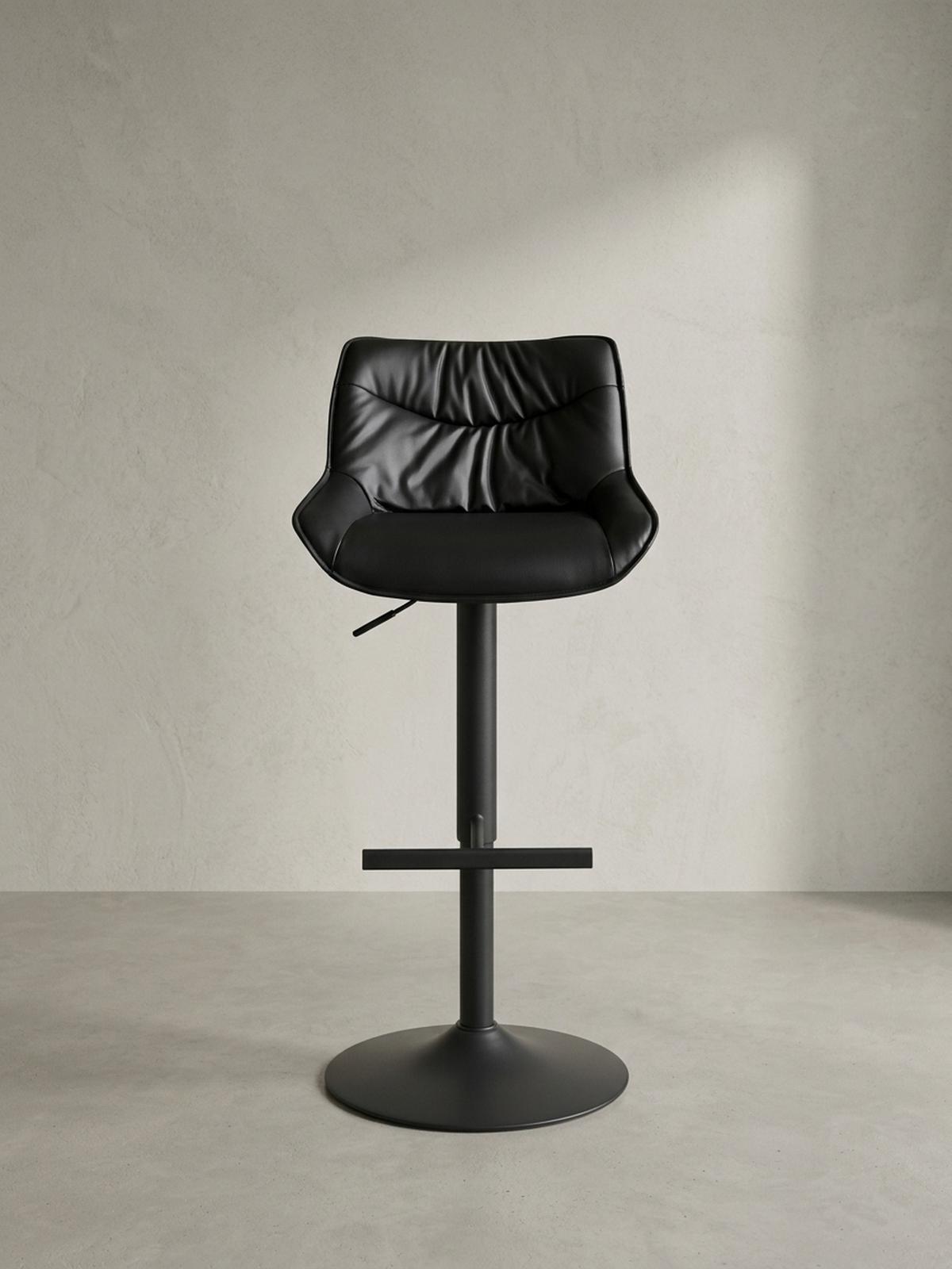 BARHOCKER – Kunstleder Schwarz, Rückenlehne, höhenverstellbar 86–106 cm, Trompetenfuß, 100 kg - Schwarz, Kunststoff/Textil (45/106/55cm) - KADIMA DESIGN