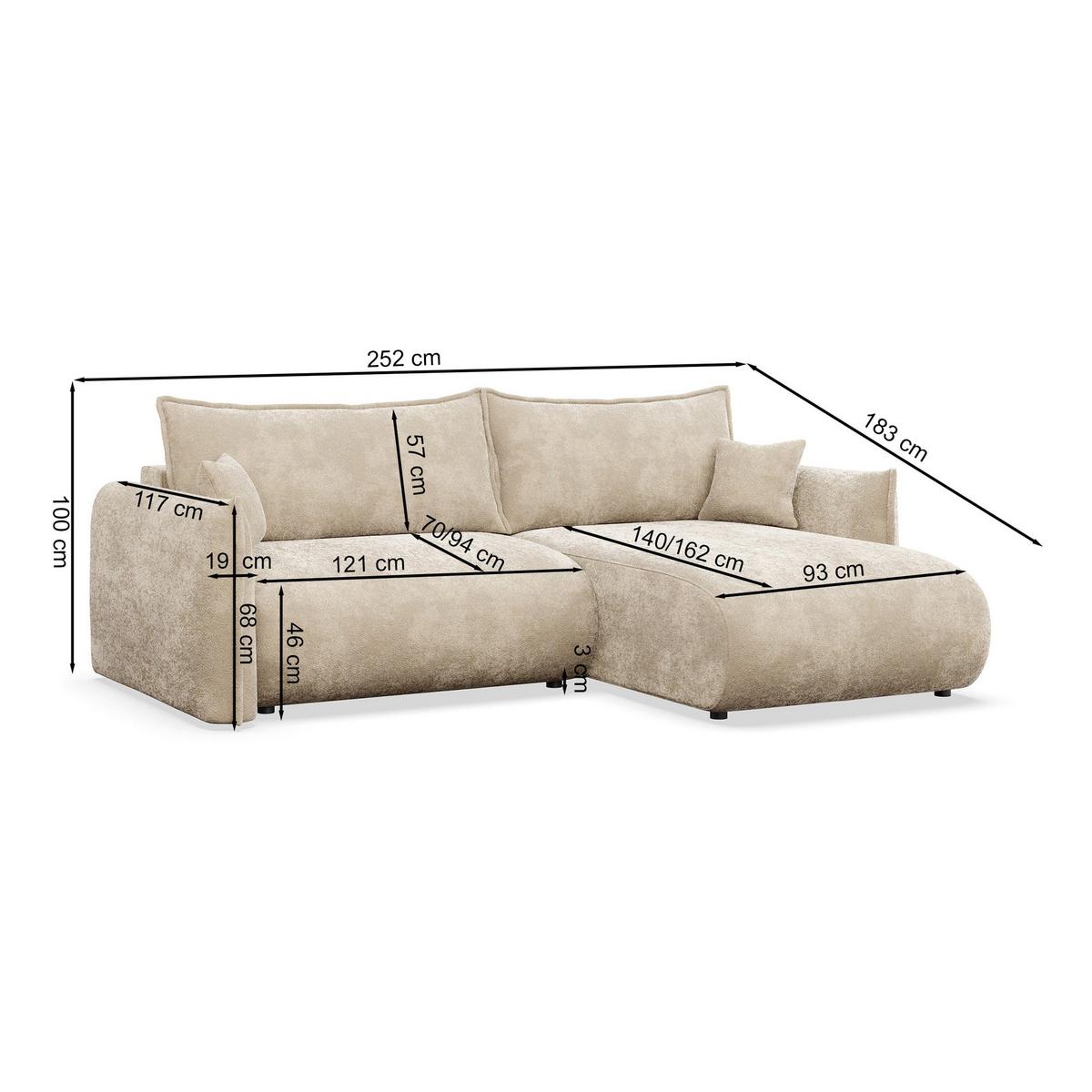ECKSOFA Cushi Beige-Chenille - Beige/Schwarz, Kunststoff/Textil (183/252cm) - Selsey