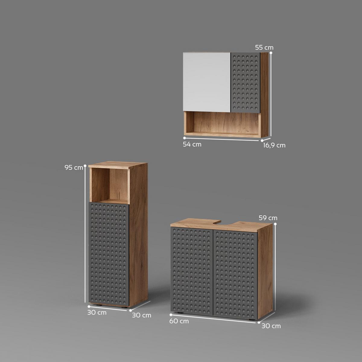 BADMÖBEL-SET Ronco Anthrazit gepunktet 3 Teile - Anthrazit, Holzwerkstoff (60/59/30cm) - Livinity®