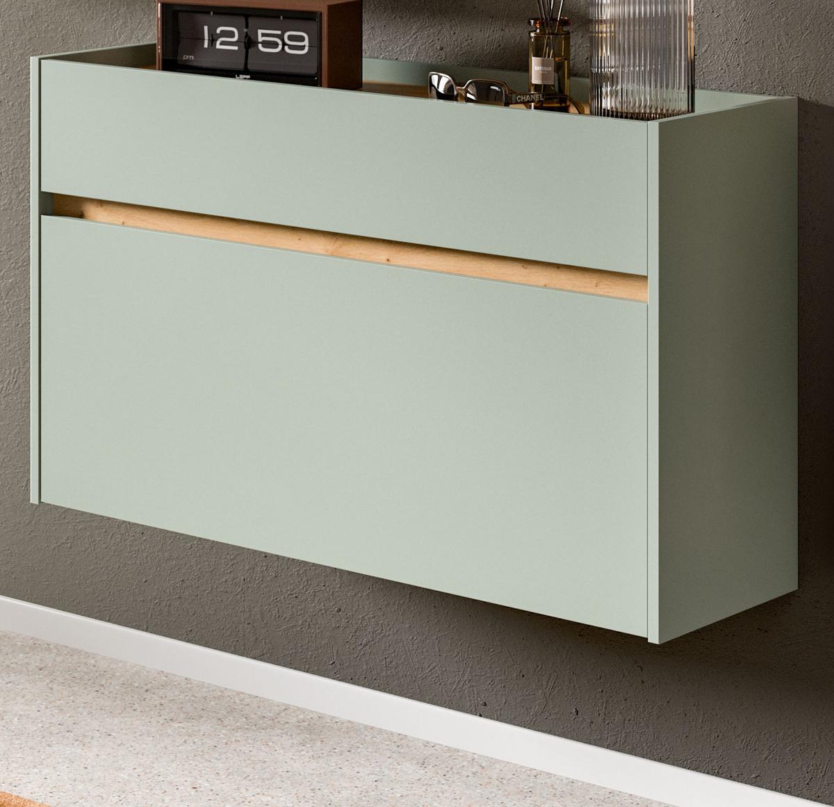 SCHUHKIPPER Salbei und Artisan Eiche, Schuhschrank hängend 110 x 61 cm, Borga - Salbeigrün/Eiche Artisan, Holzwerkstoff (110/61/32cm) - Inn.Furn