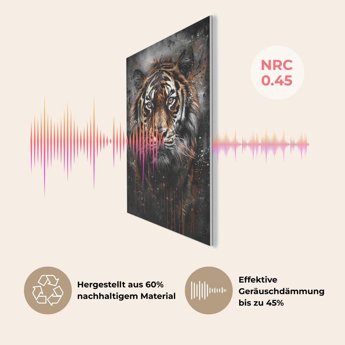 AKUSTIKBILD Tiger - Tiere - Porträt - Luxus - Schwarz Wanddeko 60x90 cm - Braun, Kunststoff (60/90/0.9cm) - MuchoWow