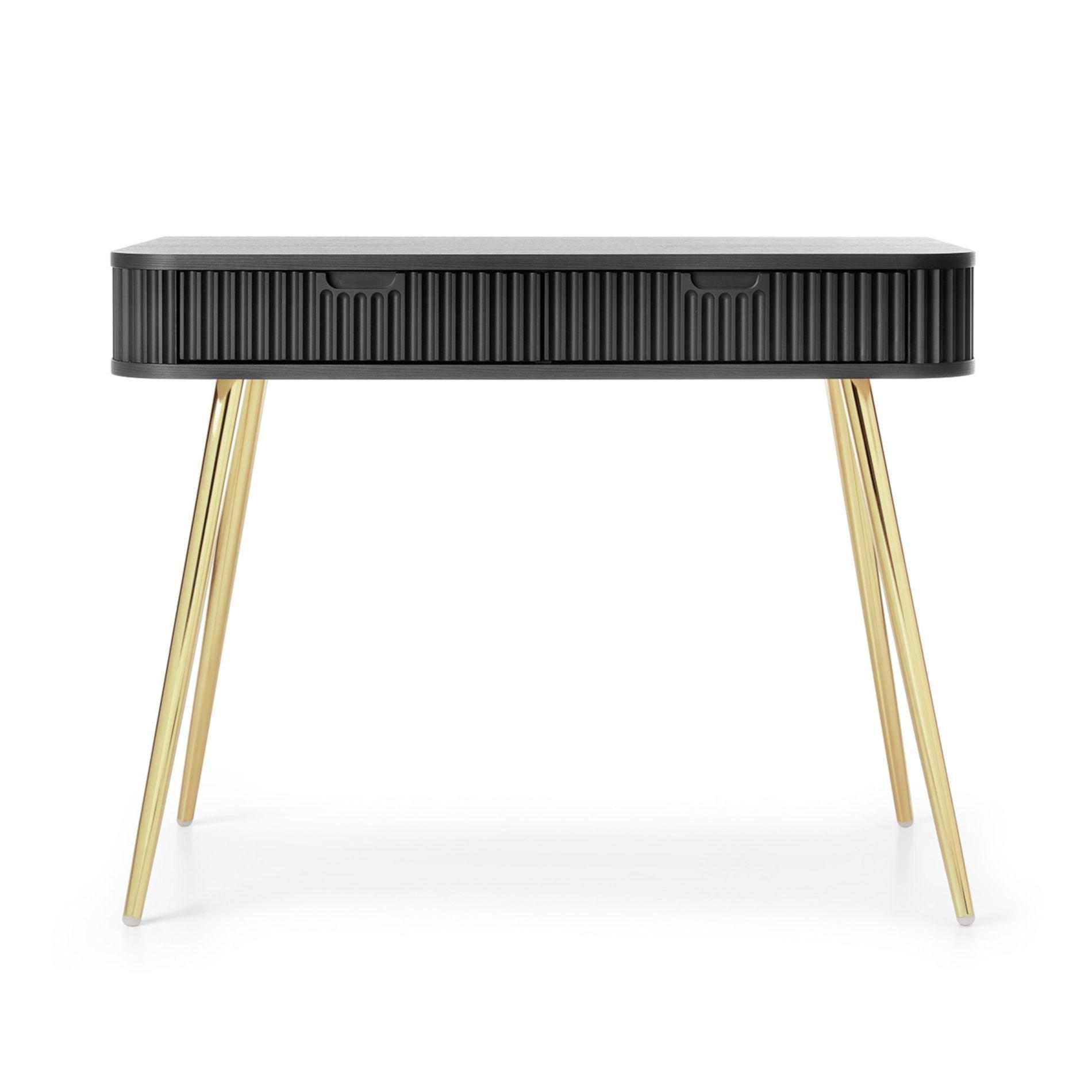 SCHMINKTISCH Zova Schwarz mit goldenen Beinen 110 cm - Goldfarben/Schwarz, Holzwerkstoff/Metall (49/103/80cm) - Selsey