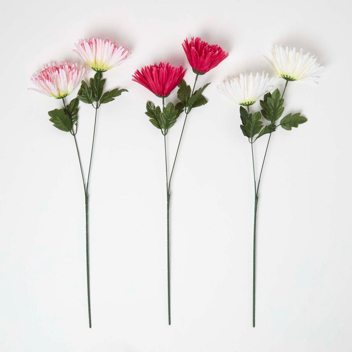 KUNSTBLUMEN Chrysanthemen rot, creme & rosa, 3er-Set langstielig 60 cm - Multicolor, Kunststoff (60cm) - Homescapes