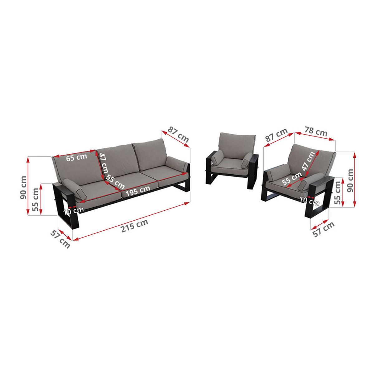 GARTENMÖBEL-SET ELBA: 1x Tisch, 1x Sofa, 2x Sessel - Grau - Grau, Textil - MKS