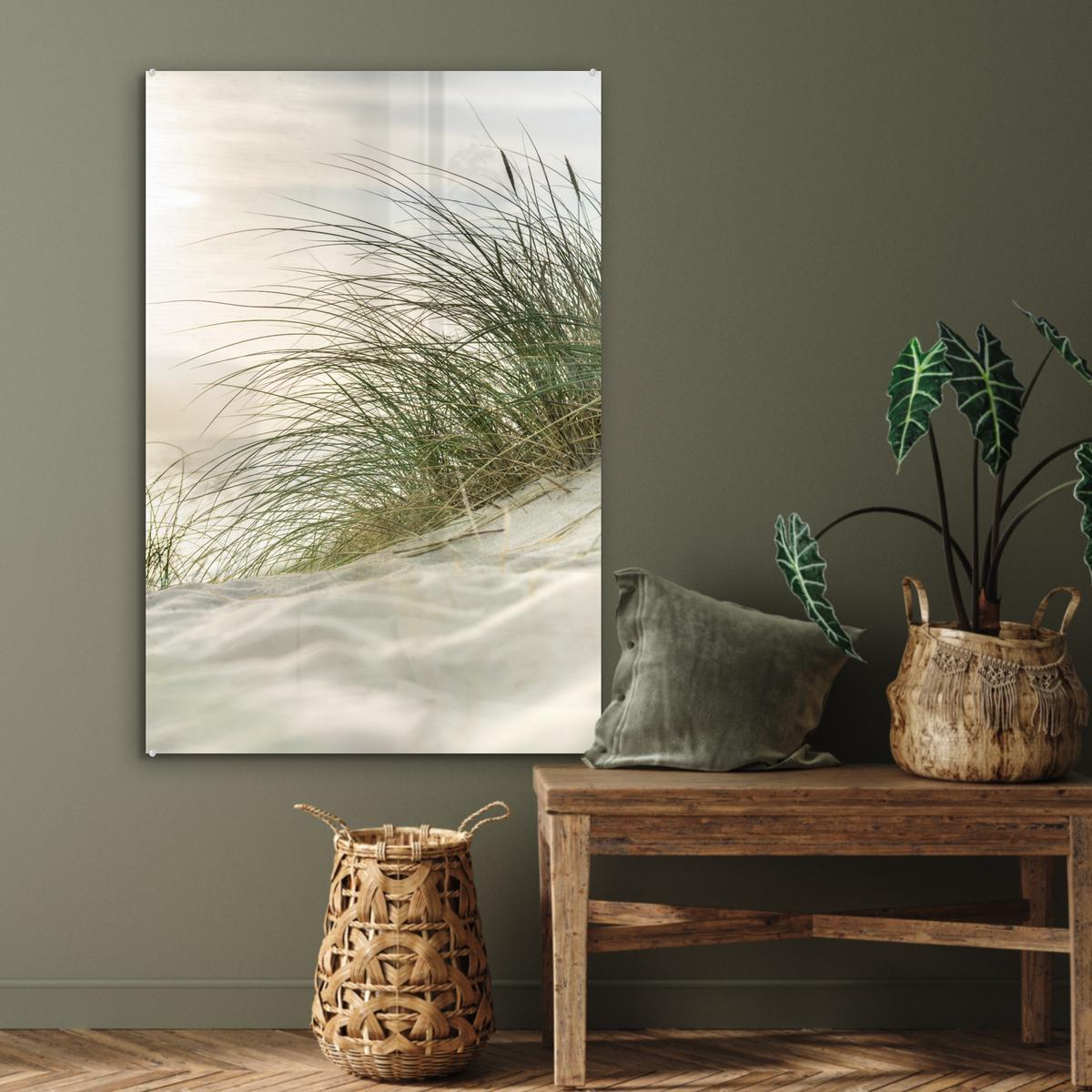 ACRYLGLASBILD Dünen mit Strandhafer in der Sonne des Nationalparks Schleswig-Holsteinisches Wattenmeer 80x120 cm - Creme, Glas (80/120cm) - MuchoWow