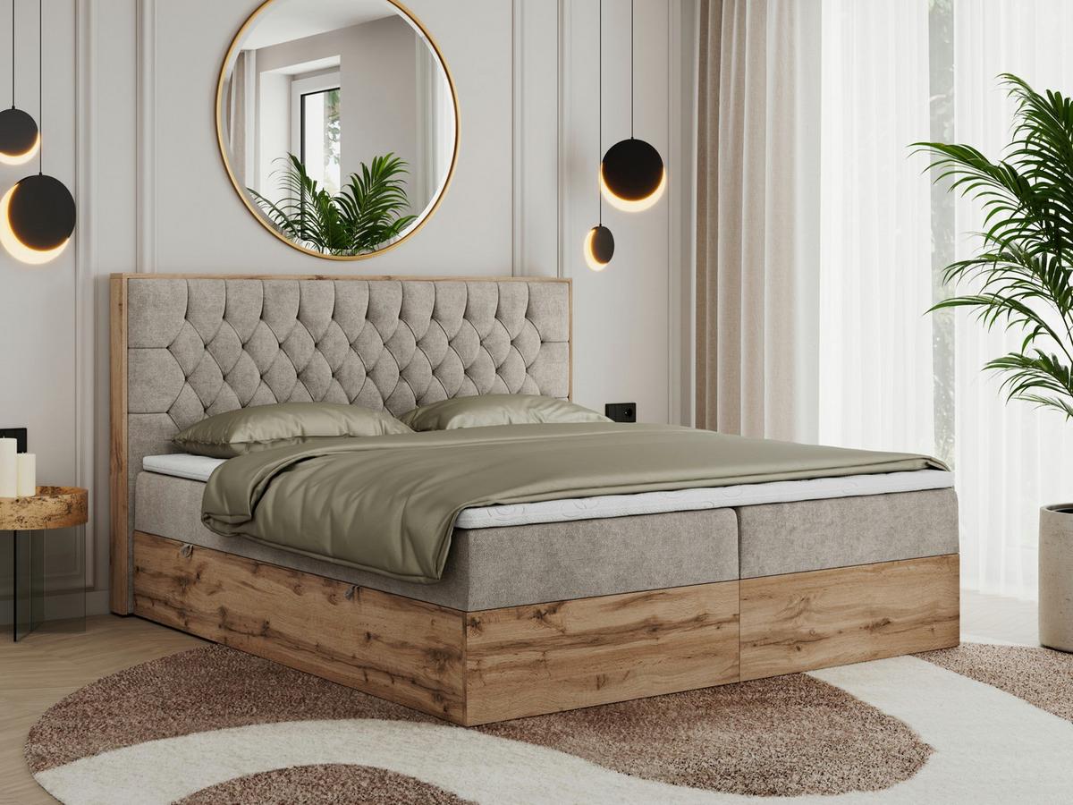 BOXBETT AMORE 140/200 Beige Struktur - H4 - Beige, Holz/Textil (140/200cm) - MKS