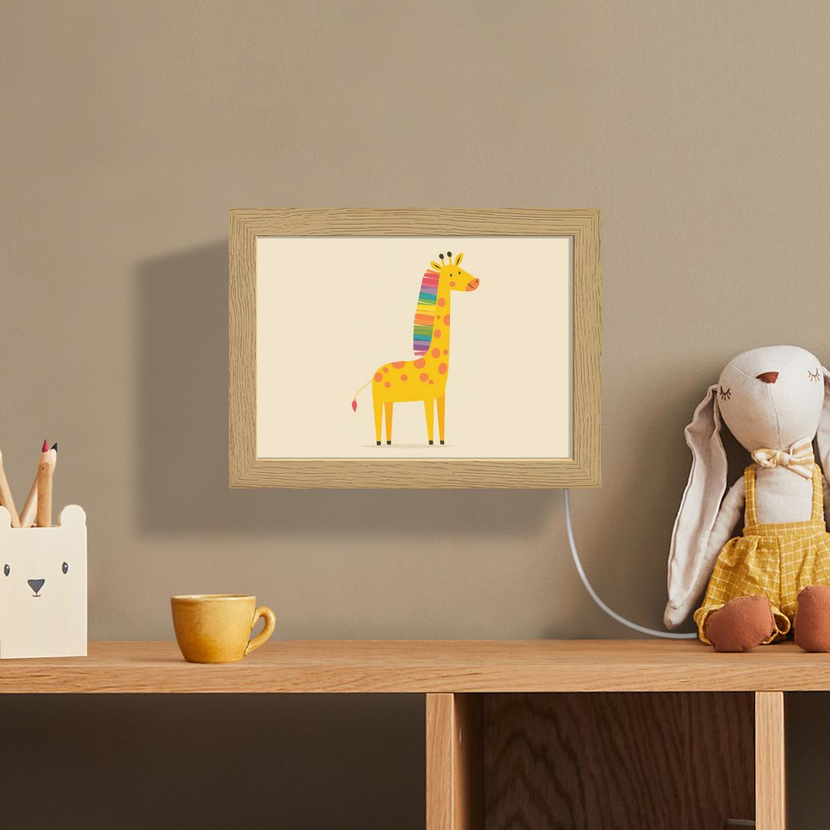 WANDLEUCHTE Giraffe - Regenbogenmähne - Beige 20x15 cm - Beige, Holzwerkstoff (20/15/8cm) - OnlyWow