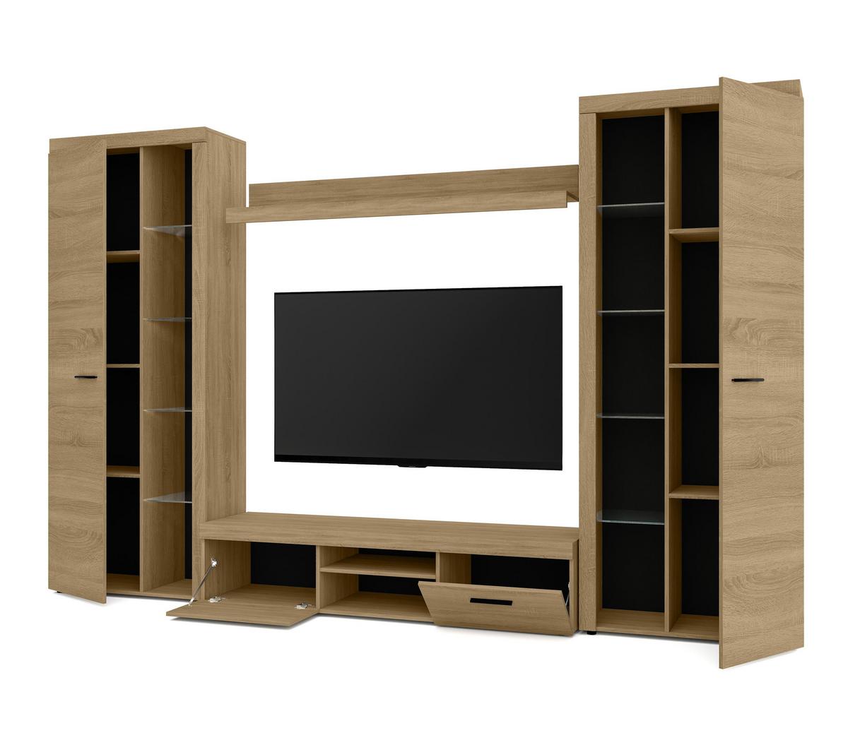 WOHNWAND Spacoro XL Geölte Eiche 300/190/40 cm Viel Stauraum ohne LED - Eichefarben, Holzwerkstoff/Kunststoff (300/190/40cm) - AX Living