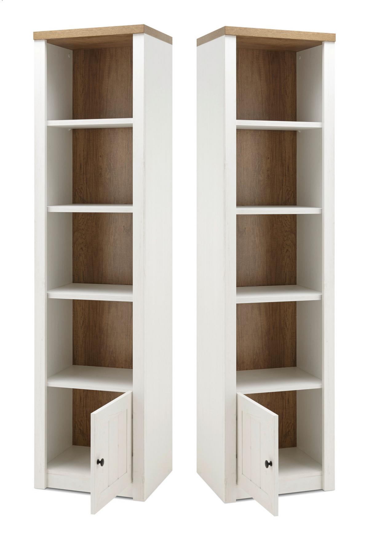 REGAL weiß Pinie, Eiche hell Landhaus, Standregal 50 x 198 cm - Eichefarben/Schwarz, Holzwerkstoff/Metall (50/198/43cm) - Furn.Design