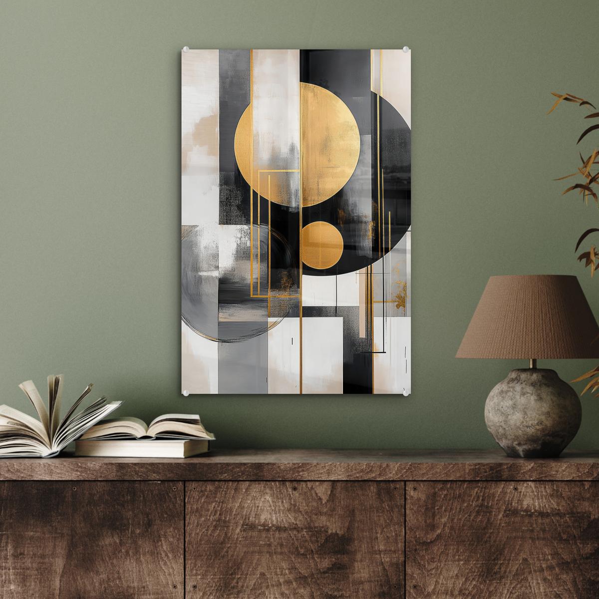 ACRYLGLASBILD Abstrakt - Gold - Silber - Formen - Ästhetisch - Modern Wanddeko Wohnzimmer 40x60 cm - Goldfarben, Glas (40/60cm) - MuchoWow