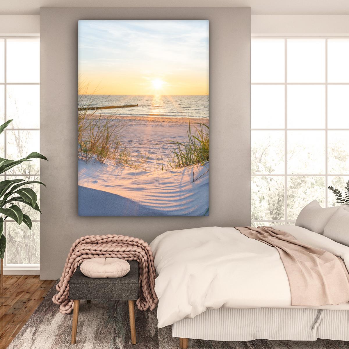 LEINWANDBILD Strand - Sonne - Düne - Gras - Sand - Horizont Deko Groß 90x140 cm - Hellblau, Textil (90/140cm) - MuchoWow