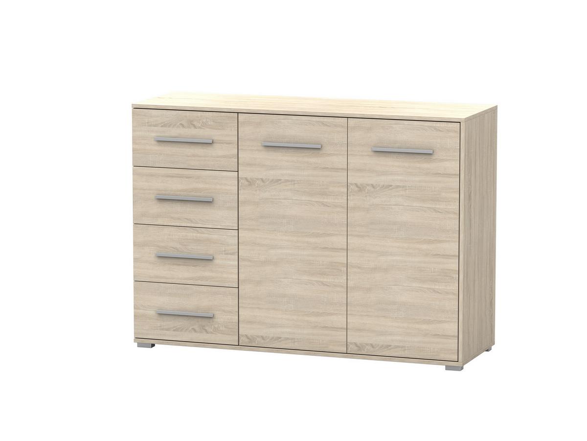 KOMMODE 135/96/45 cm Frida 01 2D4S Sonoma,Sonoma - Alufarben/Sonoma Eiche, Glas/Holz (135/59/45cm) - imoebel24
