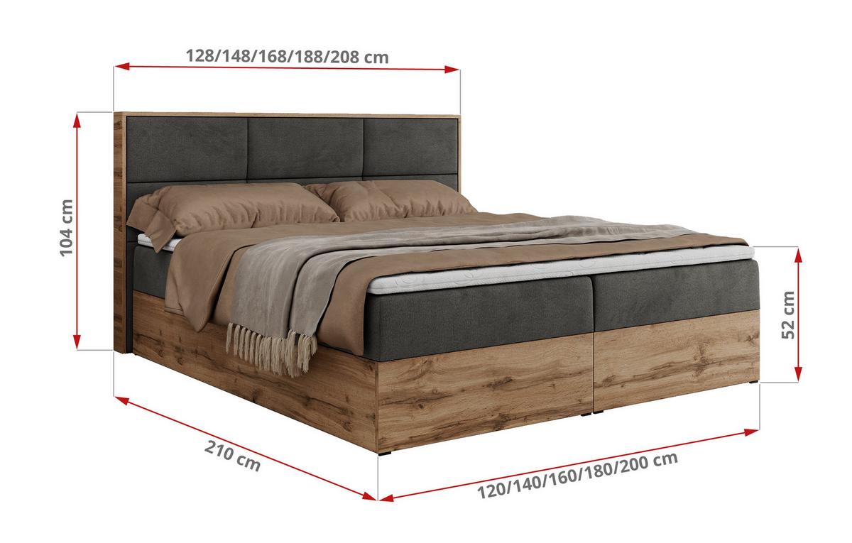 BOXBETT ALBERO 2 - 140/200 Dunkelgrau Velvet - H4 - Dunkelgrau, Holz/Textil (140/200cm) - MKS