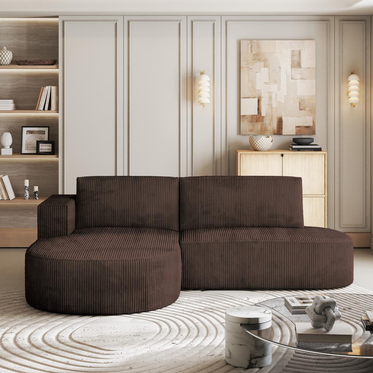 ECKSOFA CORTIO P L-S Braun Kordstoff mit Schlaffunktion - Braun, Holz (265/174cm) - MASSENO