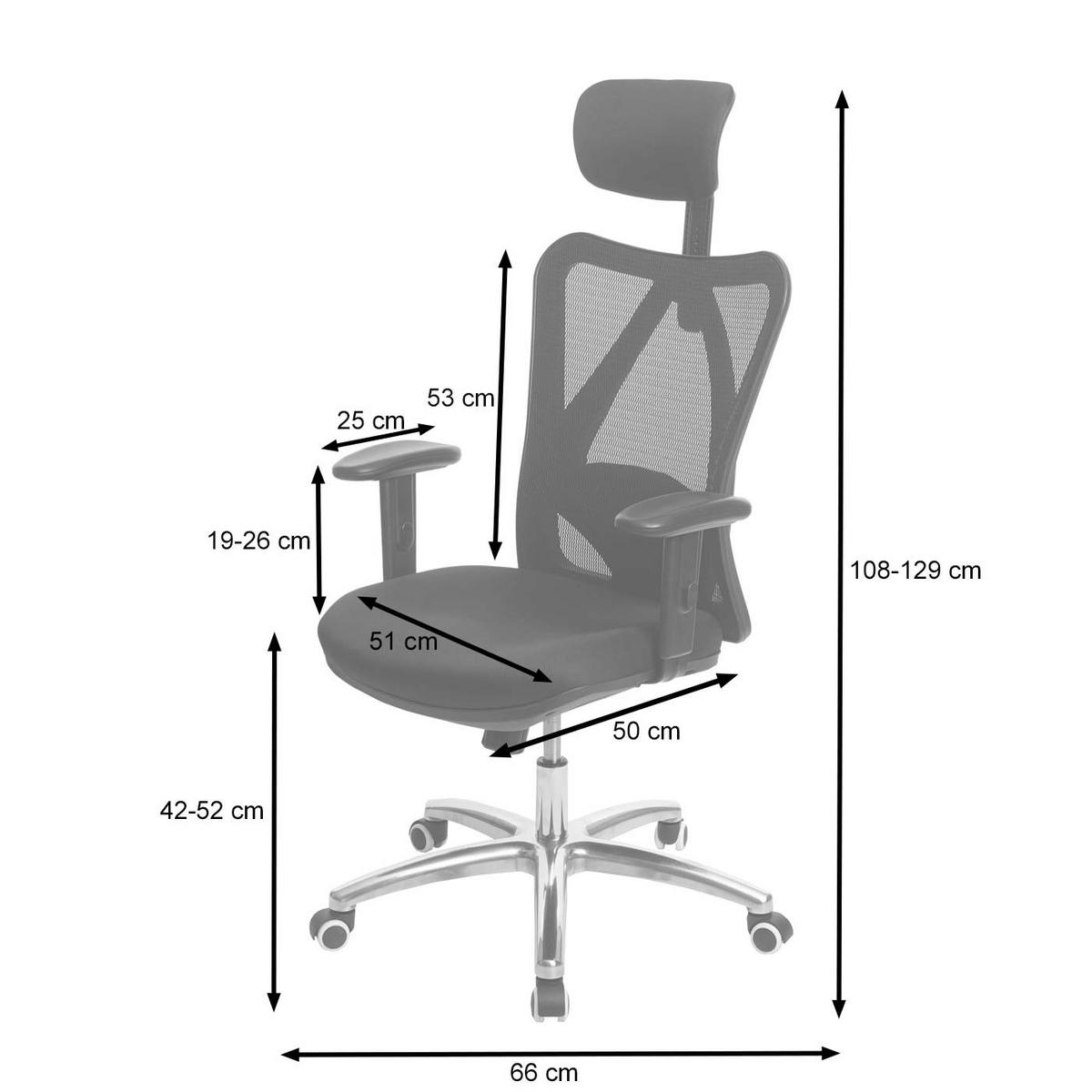 BÜROSTUHL Grau - Grau, Textil (66/129/69cm) - SIHOO