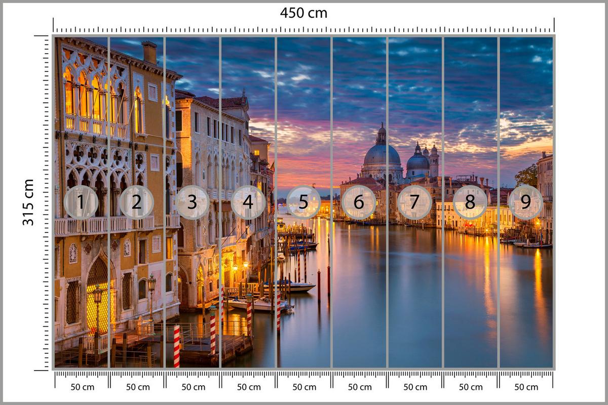FOTOTAPETE für Wohnzimmer Venedig Nacht Panorama Historisch 450x315 - Violett/Rosa, Papier (450/315cm) - Muralo