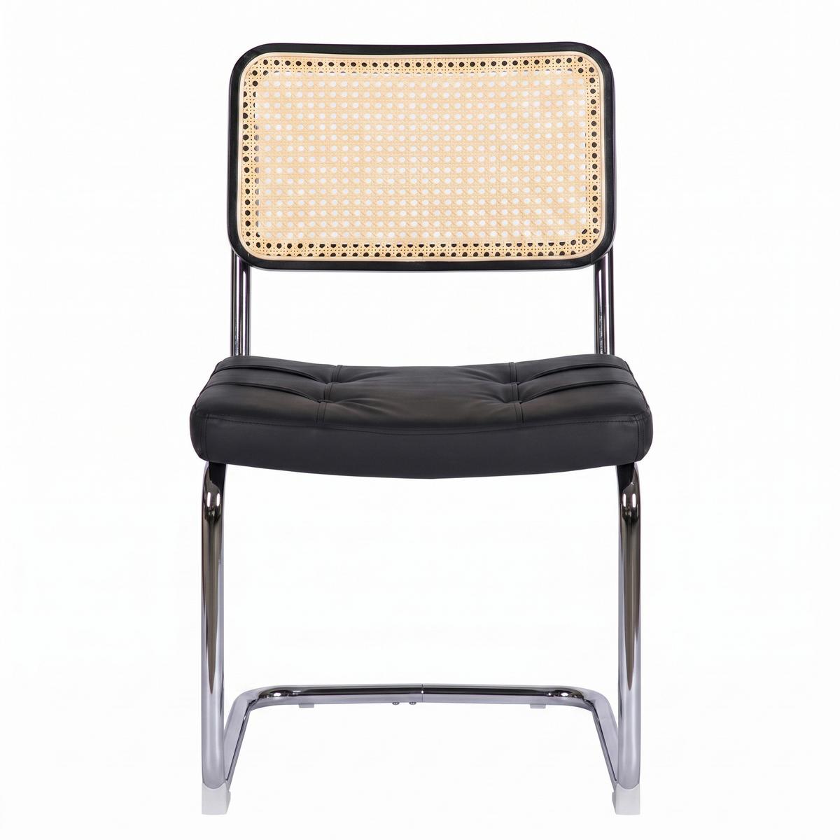 ESSZIMMERSTÜHLE 4er Set Freischwinger Rattan Kunstleder - Schwarz, Leder (53/84.6/46.4cm) - Urban Meuble