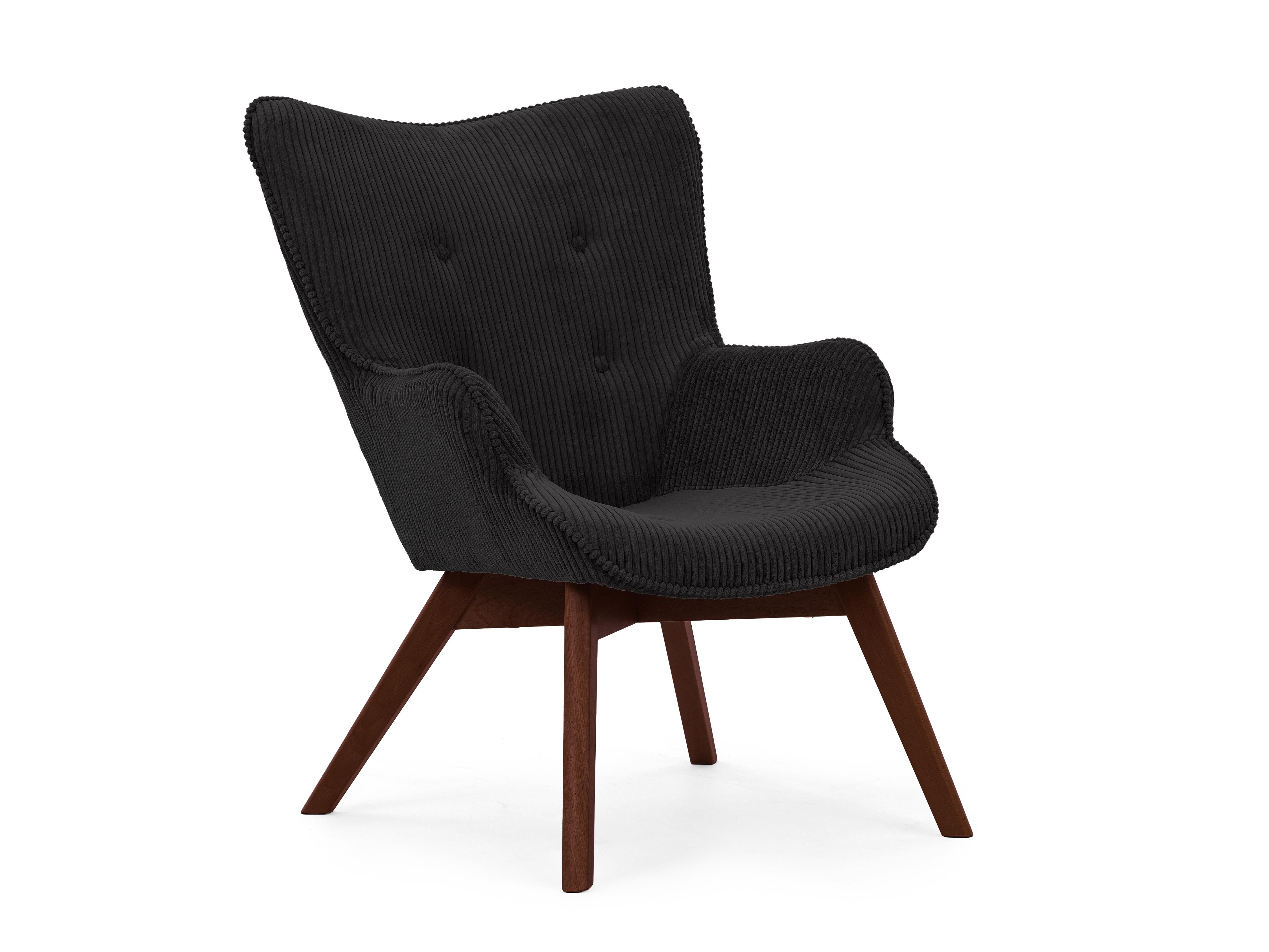 LOUNGESESSEL Lenari Schwarz Cordstoff mit Füßen in Braun - Schwarz/Braun, Holz/Textil (71/96/86cm) - S-Style Möbel