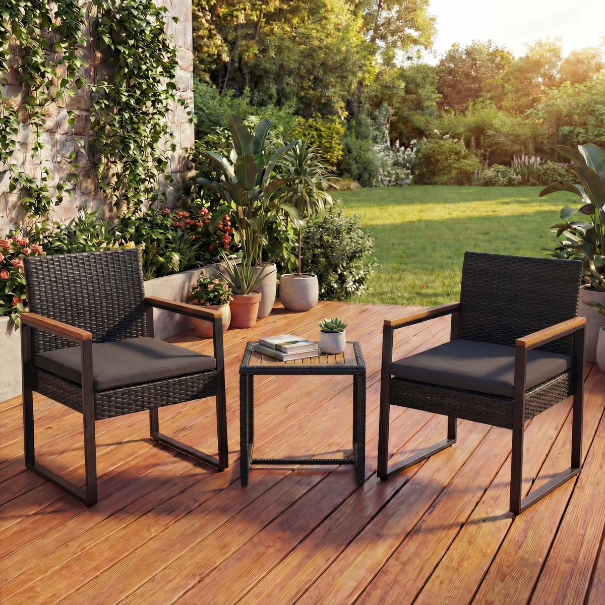 POLY-RATTAN GARNITUR Schwarz - Schwarz, Kunststoff - MCW