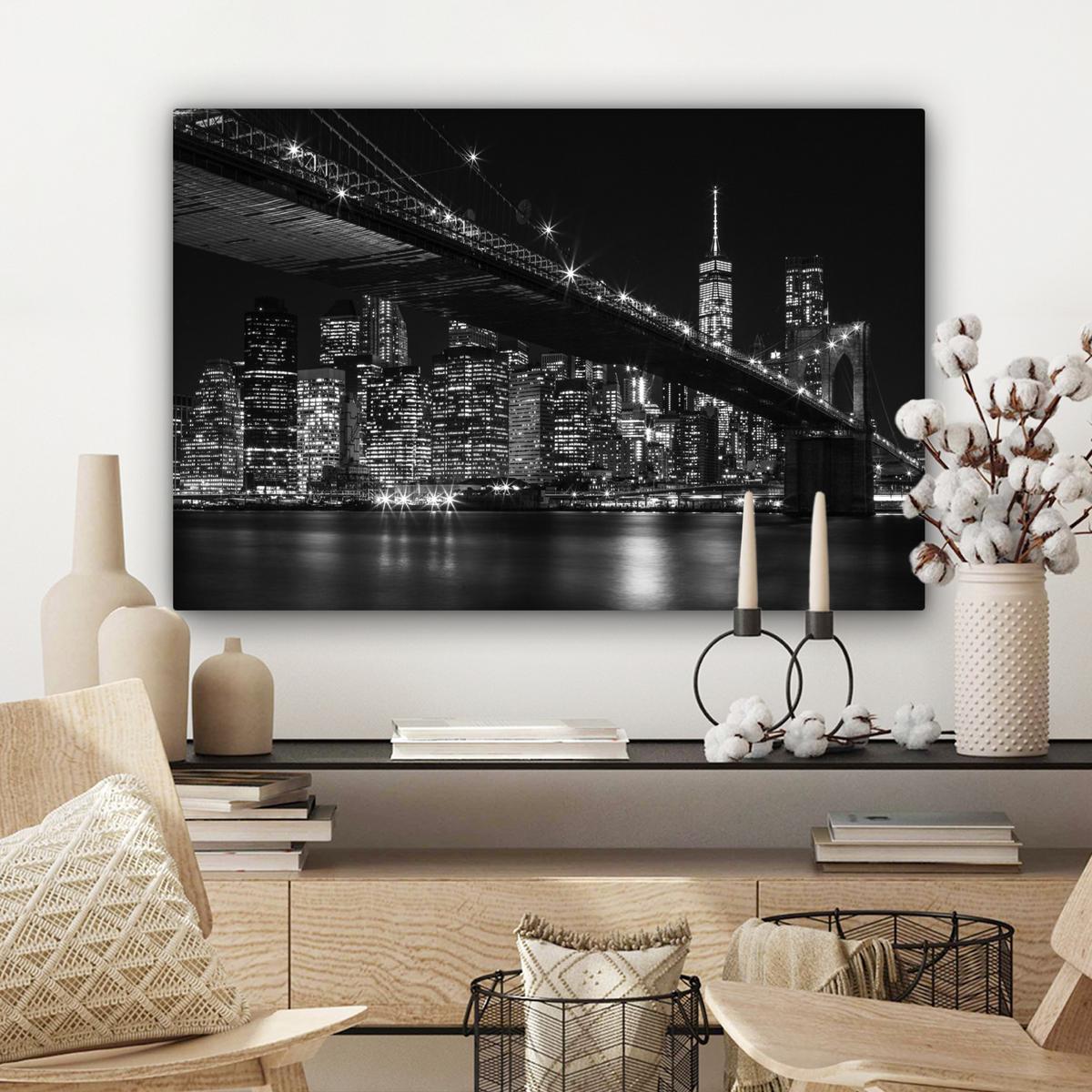 LEINWANDBILD New York - Brooklyn - Brücke Wanddeko 90x60 cm - Schwarz, Textil (90/60cm) - MuchoWow