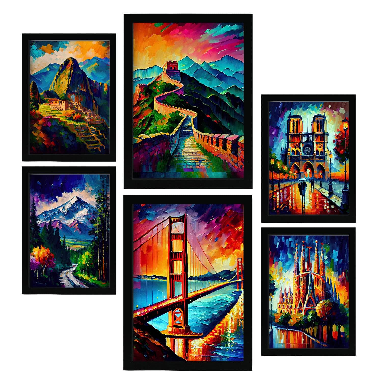 POSTER Set Mit 6 Weg Im Ölgemälde Stil A3 & A4 Schwarzer Rahmen - Schwarz, Papier (29/3cm) - Nacnic