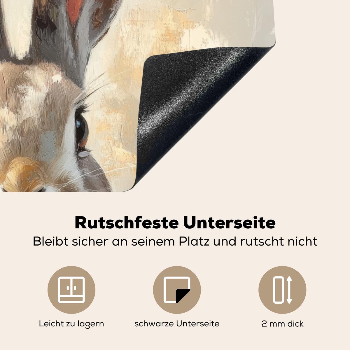 HERDABDECKPLATTE Hase - Ohren - Braun Ceranfeldabdeckung 59x52 cm - Beige, Kunststoff (59/52/0.2cm) - MuchoWow