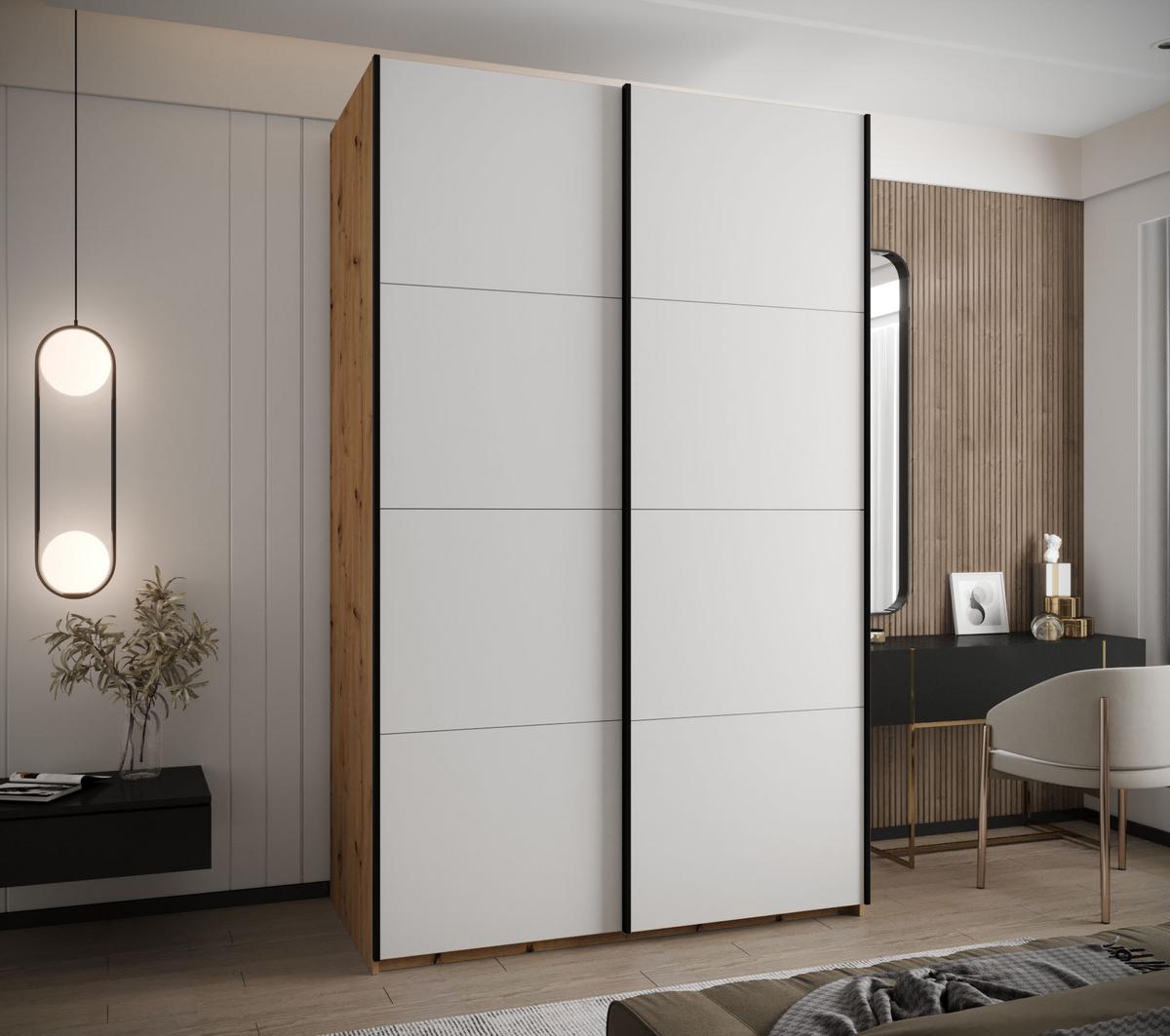 SCHWEBETÜRENSCHRANK 245,5/160/64 2-türig - Schwarz/Weiß, Holz/Metall (160/245/64cm) - Abiks Möbel