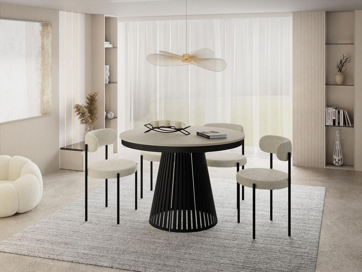 ESSTISCH Naro rund ausziehbar mit Schwarzem Lamellen-Metallgestell, Beige Cashmere 120-200/120/76 cm - Kaschmir/Beige, Holzwerkstoff/Metall (120/196/76cm) - WFL GROUP