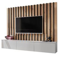 WOHNWAND grau, Artisan Eiche 180 cm, Schrankwand mit Wandpaneel, Push-to-Open - Eiche Artisan/Grau, Holzwerkstoff (180/148/35cm) - Furn.Design