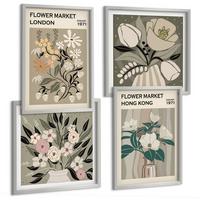 BILDER SET 4er Set - 50x50 cm & 40x60 cm Silberner Rahmen - Blumenillustrationen London Hongkong - Silberfarben, Kunststoff (50/50cm) - TULUP