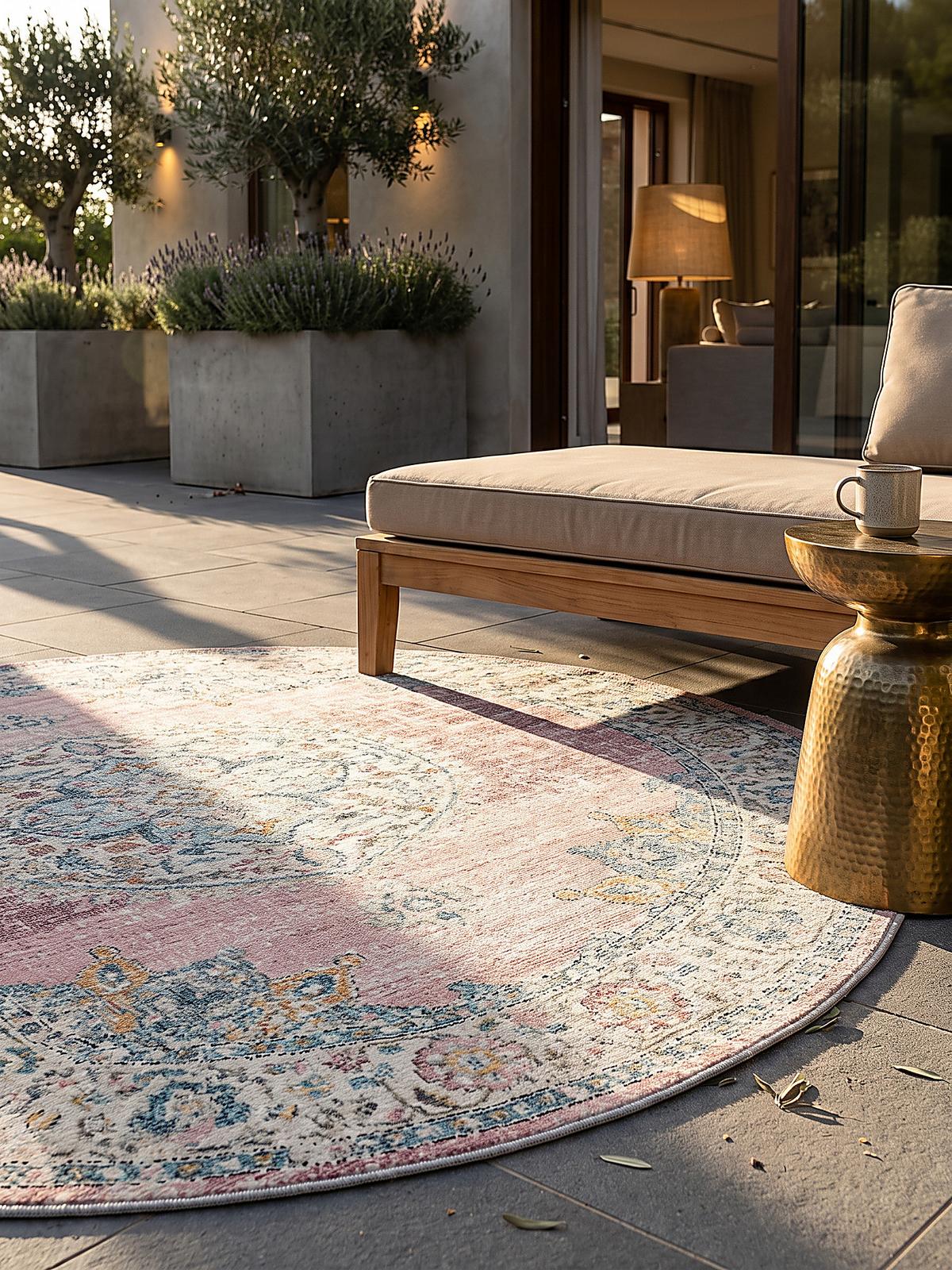 TEPPICH Outdoor Orientalisch LIMMAT Polypropylen Pink 120 x 120 cm - Rosa, Textil (120/120cm) - KADIMA DESIGN