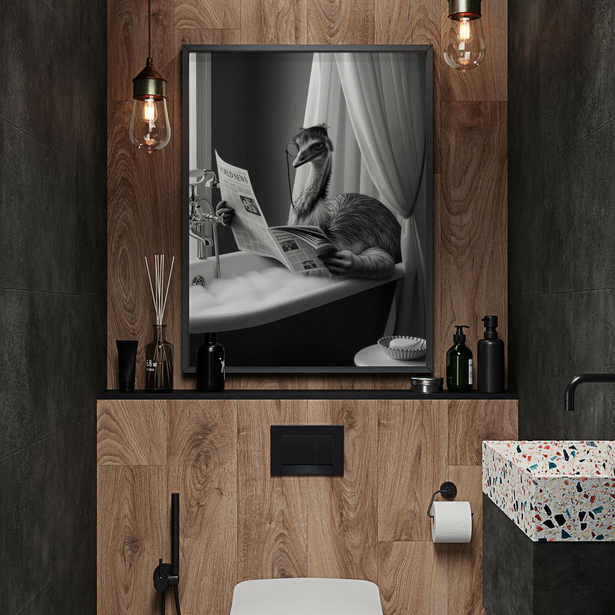 POSTER für Badezimmer WC Strauß in Badewanne Zeitung Abstraktion 50x70cm - Schwarz/Weiß, Papier (50/70/1cm) - Muralo