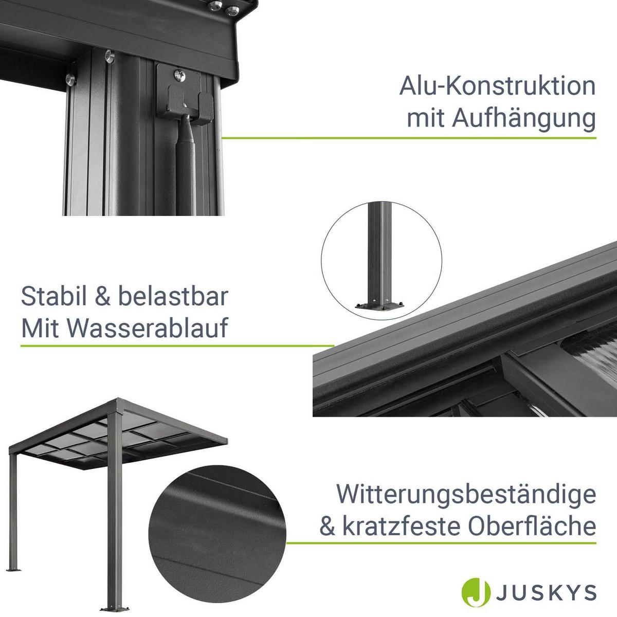 TERRASSENDACH Jakarta 3x3m dunkelgrau mit Polycarbonatplatten - Dunkelgrau, Metall (300/254/300cm) - Juskys