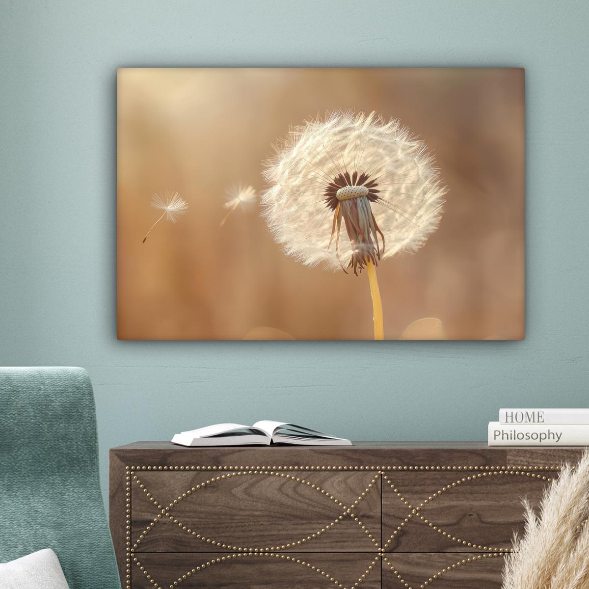 LEINWANDBILD Löwenzahn - Beige - Natur - Blume Wanddeko 90x60 cm - Hellbraun, Textil (90/60cm) - MuchoWow