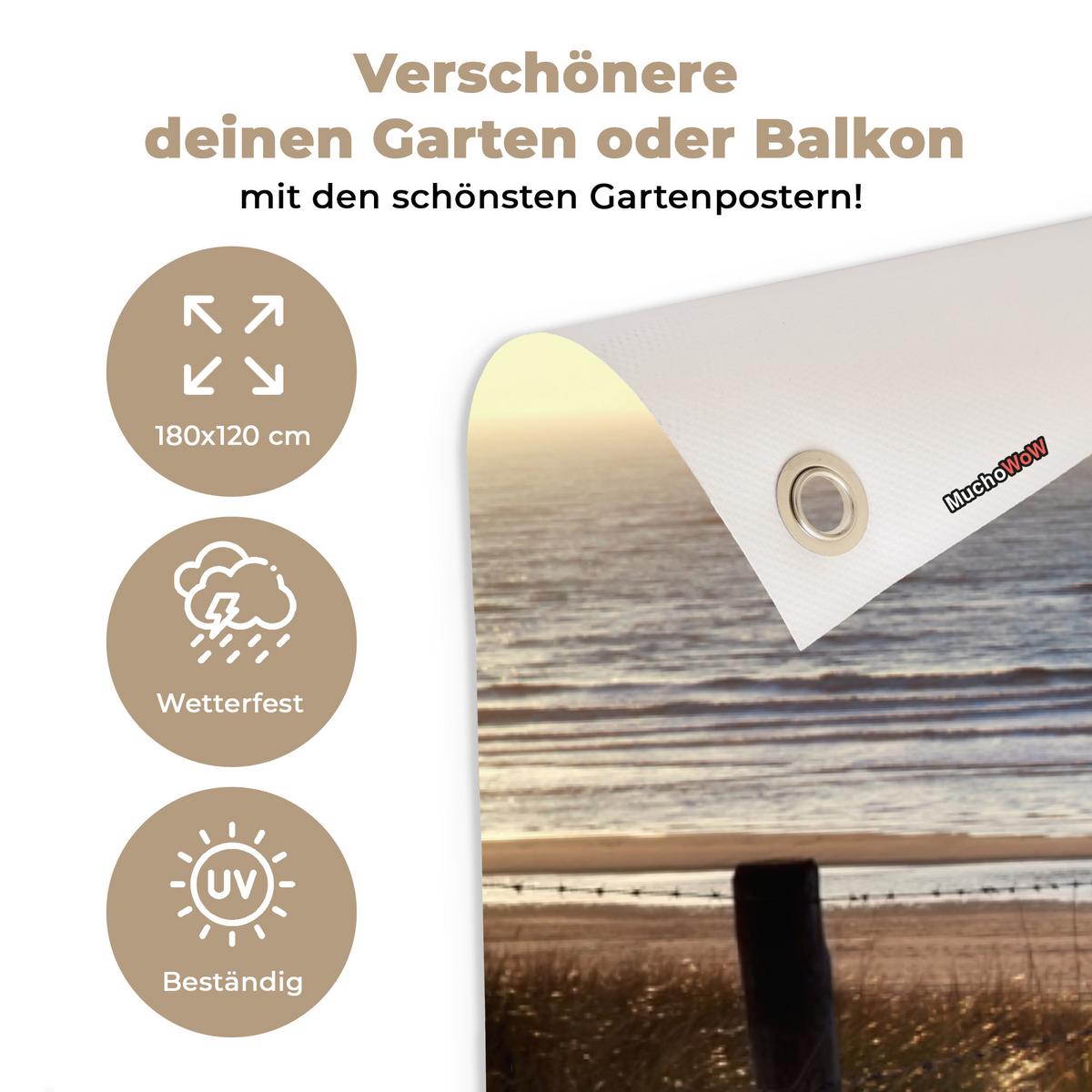 GARTENPOSTER Strand - Meer - Niederlande - Dünen - Sonne Poster für draußen 180x120 cm - Sandfarben, Kunststoff (180/120/0.2cm) - OnlyWow