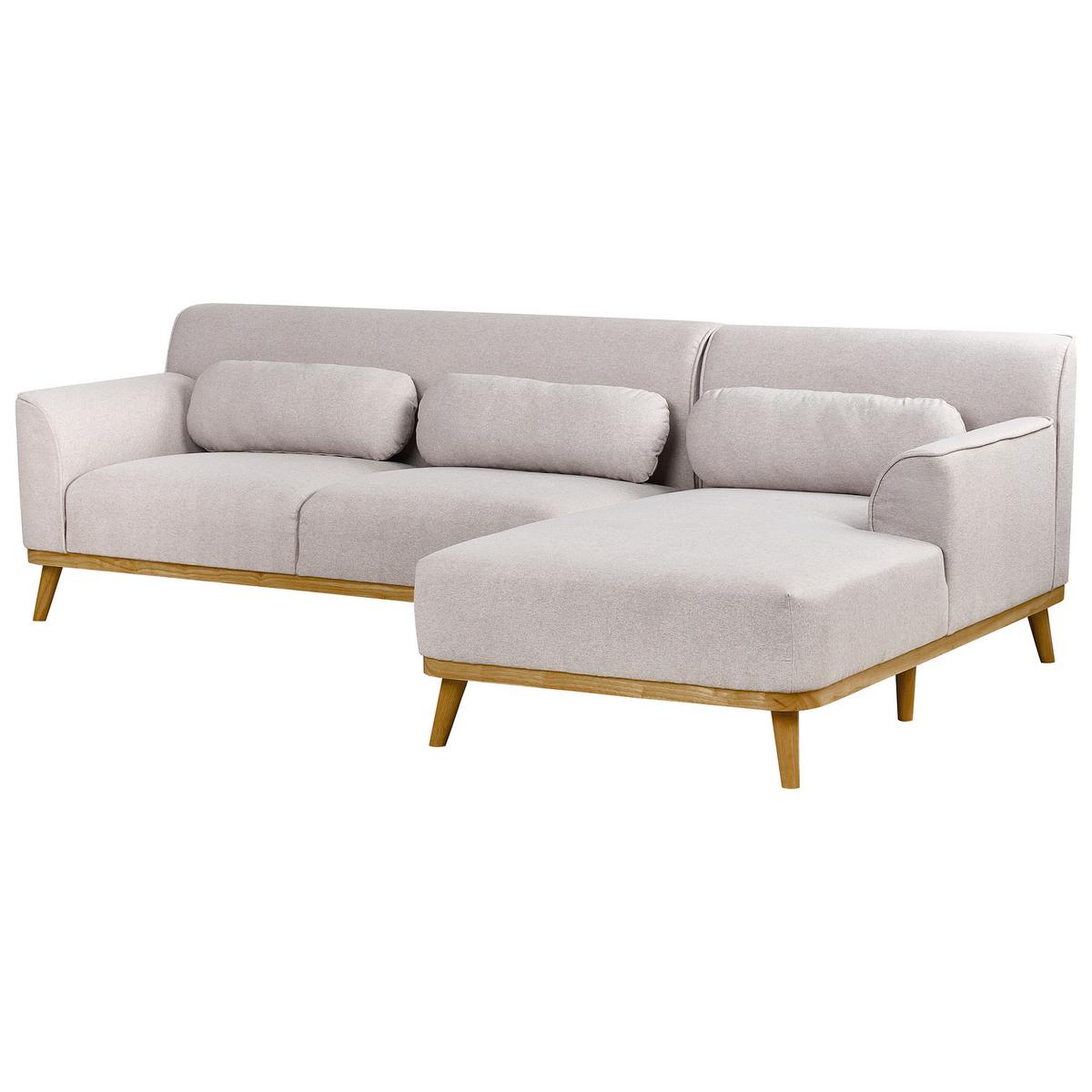 ECKSOFA 3-Sitzer Stoff Hellgrau linksseitig Simos - Hellgrau, Textil (264/82cm) - Beliani