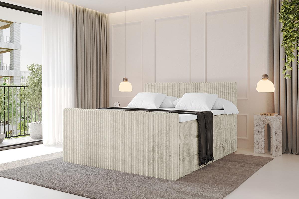 BOXSPRINGBETT mit Matratze H3|H4 und Lattenrost - TOLO-Z KING 180x200 Cord - Creme - Champagner, Holzwerkstoff (180/200cm) - ALTDECOR