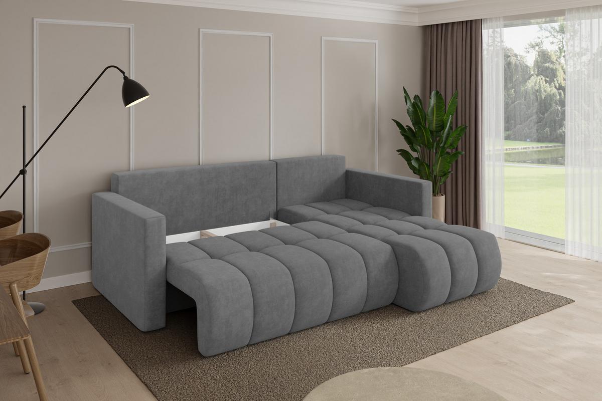 ECKSOFA mit Schlaffunktion Ottomane Rechts GARD-L 226x146x85 Grau Velours - Taupe/Schwarz, Holzwerkstoff/Kunststoff (226/146cm) - ALTDECOR