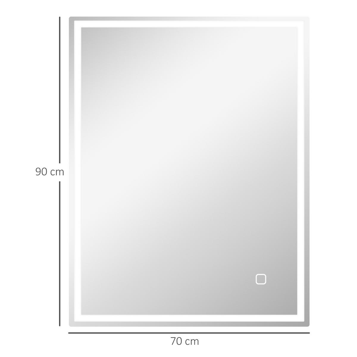 BADSPIEGEL mit Beleuchtung 90x70 cm LED Spiegel Wandspiegel mit Memory-Funktion - Silberfarben, Glas (70/4/90cm) - HOMCOM