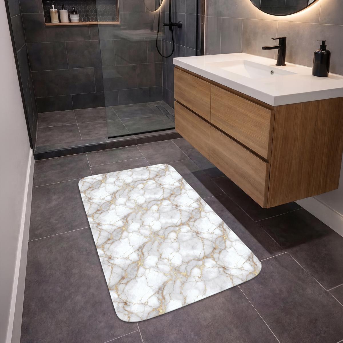 BADEMATTE Weiß - Gold - Marmor - Grau 60x90 cm - Weiß, Textil (60/90cm) - OnlyWow