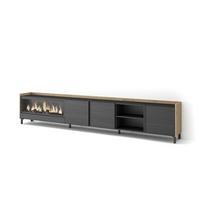 LOWBOARD, Schwarz und Eiche, 315/35/61cm, Kamin mit Feuereffekt XXL - Schwarz, Holzwerkstoff (315/61/35cm) - Skraut Home