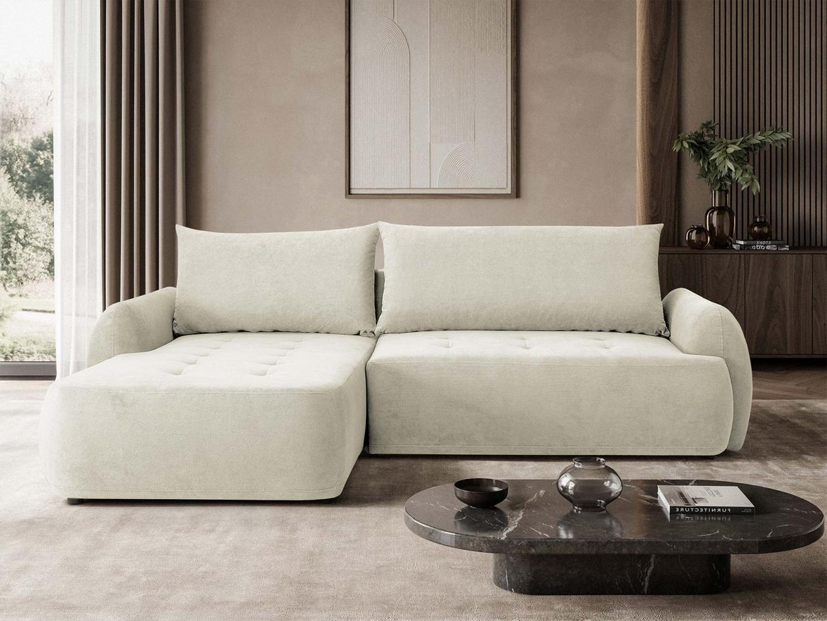ECKSCHLAFSOFA Bueno II, Seite: Links - Creme/Schwarz, Holz/Textil (280/185cm) - MIRJAN24